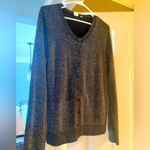 Gap L Black with silver glitter threading cardigan sweater